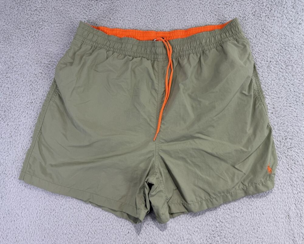 Polo Ralph Lauren Men’s Green Swim Trunks Orange Pony Logo Size L Read